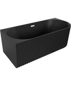 Mexen Gia wanna wolnostojąca narożna ryflowana lewa 150 x 75 cm, czarna mat, przelew biały - 52701507571L-20