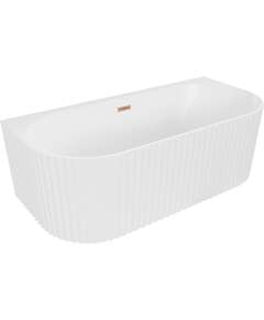 Mexen Sella wanna wolnostojąca przyścienna ryflowana 170 x 80 cm, biała mat, przelew miedź szczotkowana - 52711708001-65