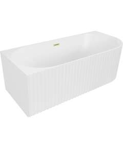 Mexen Gia wanna wolnostojąca narożna ryflowana lewa 150 x 75 cm, biała mat, przelew złoty szczotkowany - 52701507501L-55
