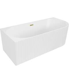 Mexen Gia wanna wolnostojąca narożna ryflowana lewa 150 x 75 cm, biała mat, przelew złoty - 52701507501L-50