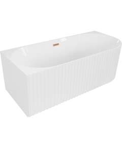 Mexen Gia wanna wolnostojąca narożna ryflowana lewa 170 x 80 cm, biała połysk, przelew miedź szczotkowana - 52701708000L-65