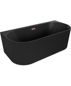 Mexen Sella wanna wolnostojąca przyścienna ryflowana 170 x 80 cm, czarna mat, przelew miedź szczotkowana - 52711708071-65
