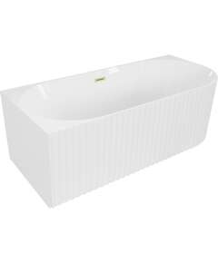 Mexen Gia wanna wolnostojąca narożna ryflowana lewa 150 x 75 cm, biała połysk, przelew złoty szczotkowany - 52701507500L-55