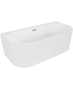 Mexen Sella wanna wolnostojąca przyścienna ryflowana 170 x 80 cm, biała połysk, przelew miedź szczotkowana - 52711708000-65