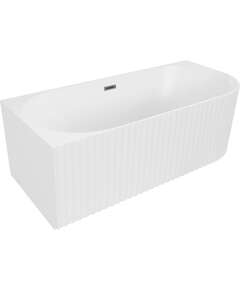 Mexen Gia wanna wolnostojąca narożna ryflowana lewa 150 x 75 cm, biała mat, przelew gun gray szczotkowany - 52701507501L-66