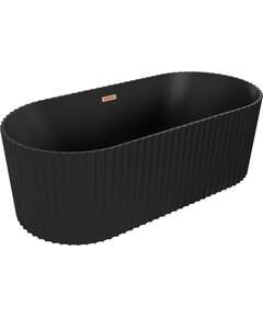 Mexen Paola wanna wolnostojąca ryflowana 150 x 75 cm, czarna mat, przelew miedź szczotkowana - 52721507571-65