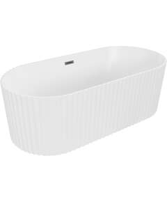 Mexen Paola wanna wolnostojąca ryflowana 170 x 80 cm, biała mat, przelew gun metal - 52721708001-95