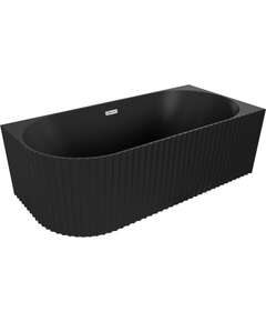 Mexen Gia wanna wolnostojąca narożna ryflowana prawa 150 x 75 cm, czarna mat, przelew chrom - 52701507571P-01