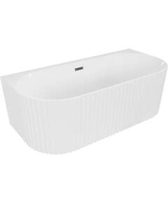 Mexen Sella wanna wolnostojąca przyścienna ryflowana 150 x 75 cm, biała połysk, przelew gun metal - 52711507500-95