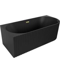 Mexen Gia wanna wolnostojąca narożna ryflowana lewa 150 x 75 cm, czarna mat, przelew złoty - 52701507571L-50