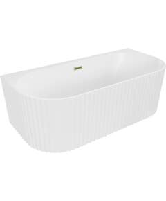 Mexen Sella wanna wolnostojąca przyścienna ryflowana 170 x 80 cm, biała mat, przelew złoty - 52711708001-50