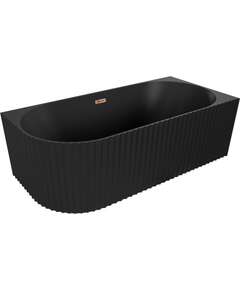 Mexen Gia wanna wolnostojąca narożna ryflowana prawa 170 x 80 cm, czarna mat, przelew różowe złoto - 52701708071P-60