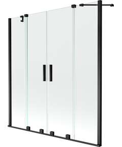 Mexen Velar Duo parawan nawannowy 2-skrzydłowy przesuwny 160 x 150 cm, transparent, czarny - 896-160-000-02-70