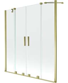 Mexen Velar Duo parawan nawannowy 2-skrzydłowy przesuwny 150 x 150 cm, transparent, złoty - 896-150-000-02-50