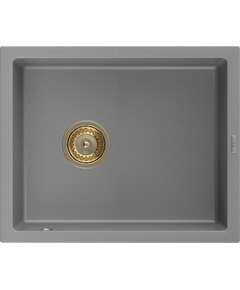 Mexen Pedro zlewozmywak granitowy 1-komorowy 560 x 460 mm, szary, syfon złoty - 6508561000-71-G