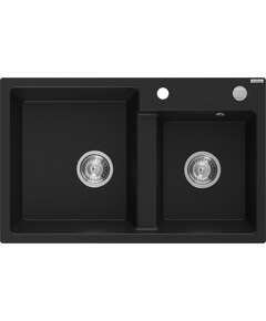 Mexen Tomas zlewozmywak granitowy 2-komorowy 800 x 500 mm, czarny, syfon chrom - 6516802000-77