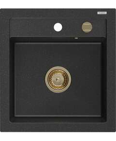 Mexen Vito zlewozmywak granitowy 1-komorowy 520 x 490 mm, czarny/srebrny metalik, syfon złoty - 6503521000-73-G