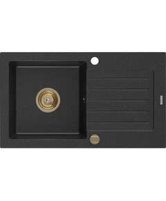 Mexen Pablo zlewozmywak granitowy 1-komorowy z ociekaczem 752 x 436 mm, czarny/srebrny metalik, syfon złoty - 6510751010-73-G