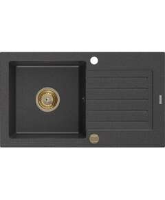 Mexen Pablo zlewozmywak granitowy 1-komorowy z ociekaczem 752 x 436 mm, czarny nakrapiany, syfon złoty - 6510751010-76-G