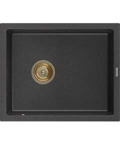 Mexen Pedro zlewozmywak granitowy 1-komorowy 560 x 460 mm, czarny nakrapiany, syfon złoty - 6508561000-76-G