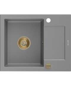 Mexen Enzo zlewozmywak granitowy 1-komorowy z ociekaczem 576 x 465 mm, szary, syfon złoty - 6506571005-71-G