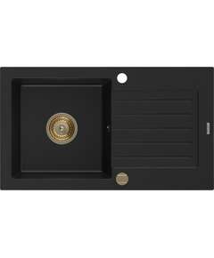 Mexen Pablo zlewozmywak granitowy 1-komorowy z ociekaczem 752 x 436 mm, czarny, syfon złoty - 6510751010-77-G