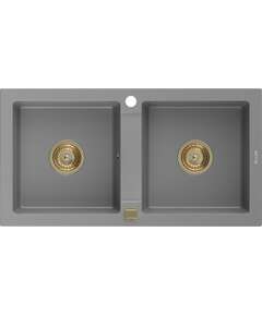 Mexen Mario zlewozmywak granitowy 2-komorowy 820 x 436 mm, szary, syfon złoty - 6504822000-71-G