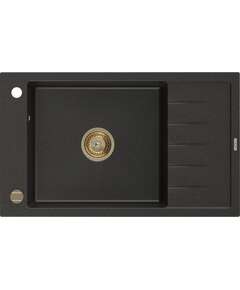 Mexen Elias zlewozmywak granitowy 1-komorowy z ociekaczem 795 x 480 mm, czarny/złoty metalik, syfon złoty - 6511791005-75-G