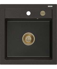 Mexen Vito zlewozmywak granitowy 1-komorowy 520 x 490 mm, czarny/złoty metalik, syfon złoty - 6503521000-75-G