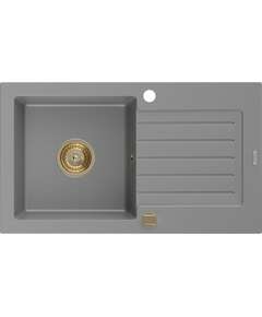 Mexen Pablo zlewozmywak granitowy 1-komorowy z ociekaczem 752 x 436 mm, szary, syfon złoty - 6510751010-71-G
