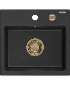 Mexen Milo zlewozmywak granitowy 1-komorowy 435 x 410 mm,  czarny/srebrny metalik, syfon złoty - 6505441000-73-G