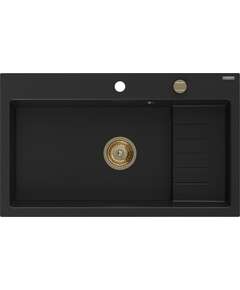 Mexen Omar zlewozmywak granitowy 1-komorowy 800 x 480 mm, czarny, syfon złoty - 6520801005-77-G