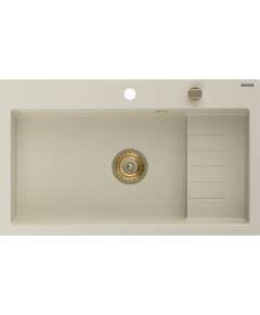 Mexen Omar zlewozmywak granitowy 1-komorowy 800 x 480 mm, beżowy, syfon złoty - 6520801005-69-G