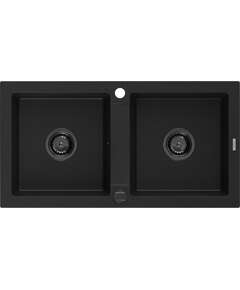 Mexen Mario zlewozmywak granitowy 2-komorowy 820 x 436 mm, czarny, syfon czarny - 6504822000-77-B