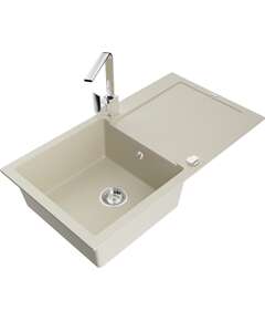 Mexen Leo zlewozmywak granitowy 1-komorowy z ociekaczem i baterią kuchenną Rita, beżowy - 6501-69-670300-00