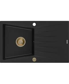 Mexen Cesar zlewozmywak granitowy 1-komorowy z ociekaczem 775 x 470 mm, czarny, syfon złoty - 6514771010-77-G