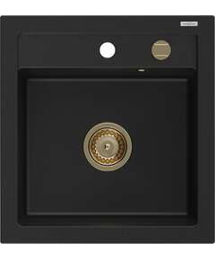 Mexen Vito zlewozmywak granitowy 1-komorowy 520 x 490 mm, czarny, syfon złoty - 6503521000-77-G