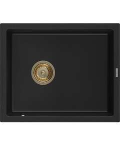 Mexen Pedro zlewozmywak granitowy 1-komorowy 560 x 460 mm, czarny, syfon złoty - 6508561000-77-G