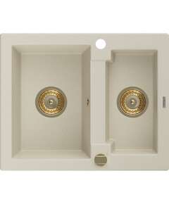 Mexen Carlos zlewozmywak granitowy 1,5-komorowy 582 x 475 mm, beżowy, syfon złoty - 6518581500-69-G