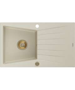 Mexen Cesar zlewozmywak granitowy 1-komorowy z ociekaczem 775 x 470 mm, beżowy, syfon złoty - 6514771010-69-G