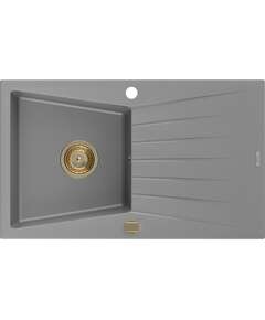 Mexen Cesar zlewozmywak granitowy 1-komorowy z ociekaczem 775 x 470 mm, szary, syfon złoty - 6514771010-71-G
