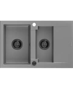 Mexen Gaspar zlewozmywak granitowy 1,5-komorowy z ociekaczem 737 x 475 mm, szary, syfon czarny - 6507731505-71-B
