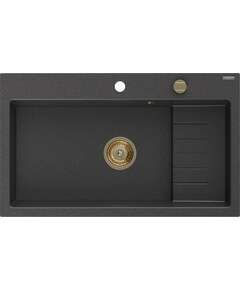 Mexen Omar zlewozmywak granitowy 1-komorowy 800 x 480 mm, czarny nakrapiany, syfon złoty - 6520801005-76-G