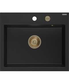Mexen Oscar zlewozmywak granitowy 1-komorowy 580 x 490 mm, czarny, syfon złoty - 6519581000-77-G