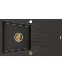 Mexen Cesar zlewozmywak granitowy 1-komorowy z ociekaczem 775 x 470 mm, czarny/złoty metalik, syfon złoty - 6514771010-75-G