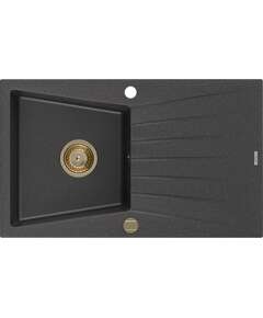 Mexen Cesar zlewozmywak granitowy 1-komorowy z ociekaczem 775 x 470 mm, czarny nakrapiany, syfon złoty - 6514771010-76-G