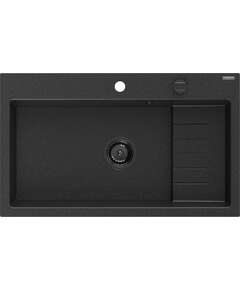 Mexen Omar zlewozmywak granitowy 1-komorowy 800 x 480 mm, czarny/srebrny metalik, syfon czarny - 6520801005-73-B