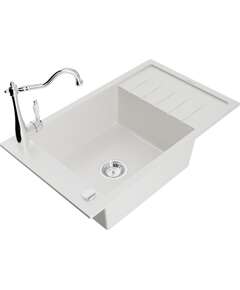 Mexen Elias zlewozmywak granitowy 1-komorowy z ociekaczem i baterią kuchenną Carla, biały - 6511-20-670700-00