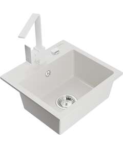 Mexen Milo zlewozmywak granitowy 1-komorowy z baterią kuchenną Rita, biały - 6505-20-670300-20