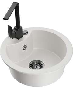 Mexen Diego zlewozmywak granitowy 1-komorowy z baterią kuchenną Rita, biały - 6512-20-670300-70